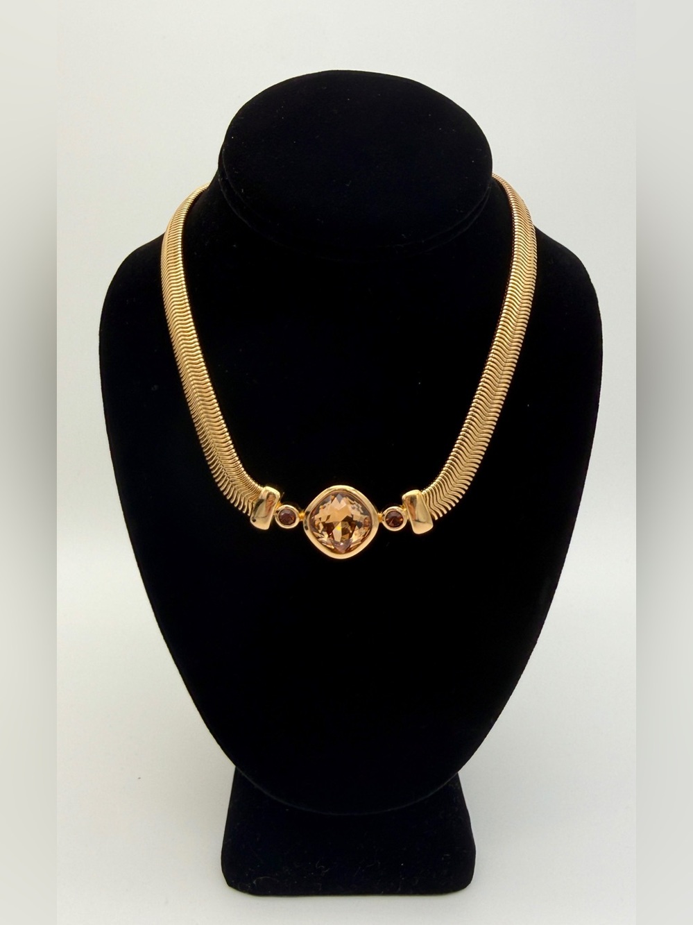 Vintage Christian Dior Gold-Tone Snake Chain Crystal Choker Necklace